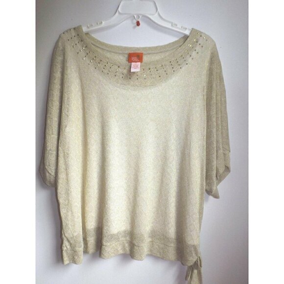 Hearts of Palm Woman 2x gold polyblend short sleeve lined side tie top - Picture 1 of 4